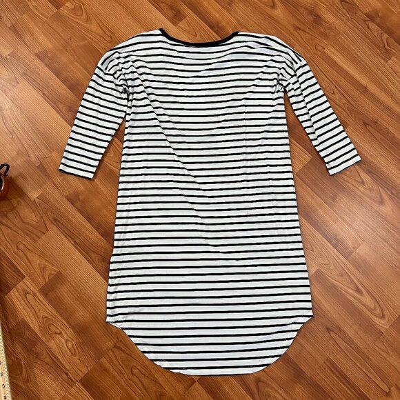 Press Soft Knit Tshirt Dress Black & White Stripe Knee Length Sz S Small - Picture 2 of 7